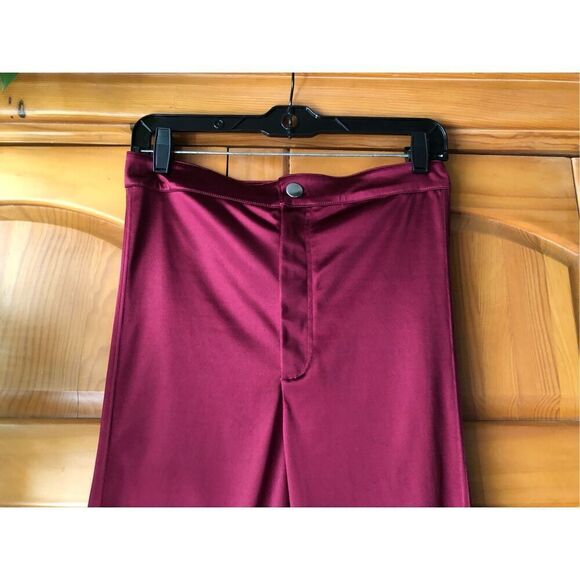H&M GLOSSY SLIM-FIT PANTS-High Waist -Burgundy SZ M - Picture 3 of 12